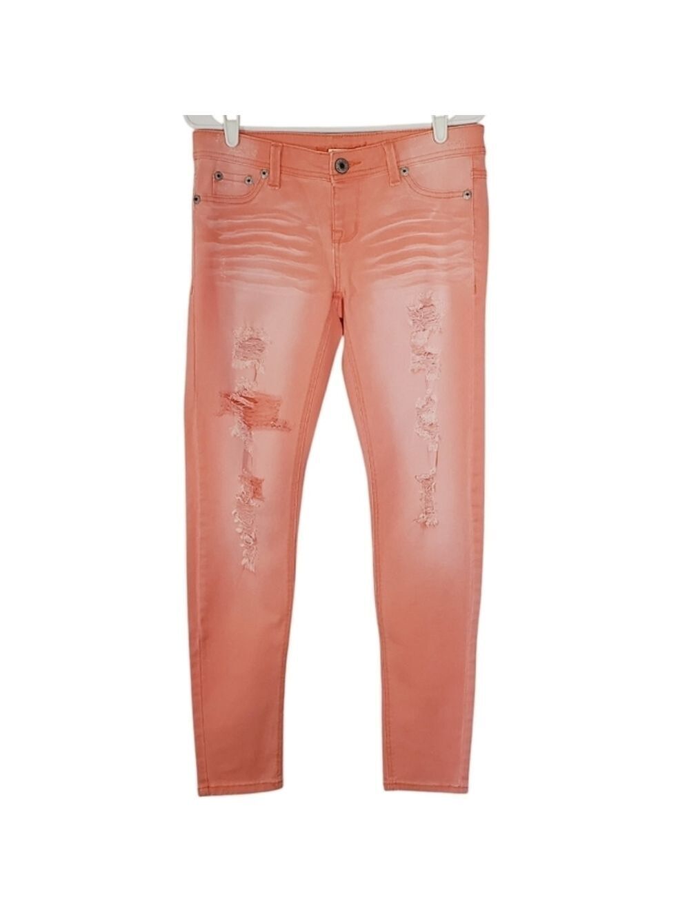 7264 * Wet Seal Distressed Low Rise Jeggings Jeans Neon Orange Size M